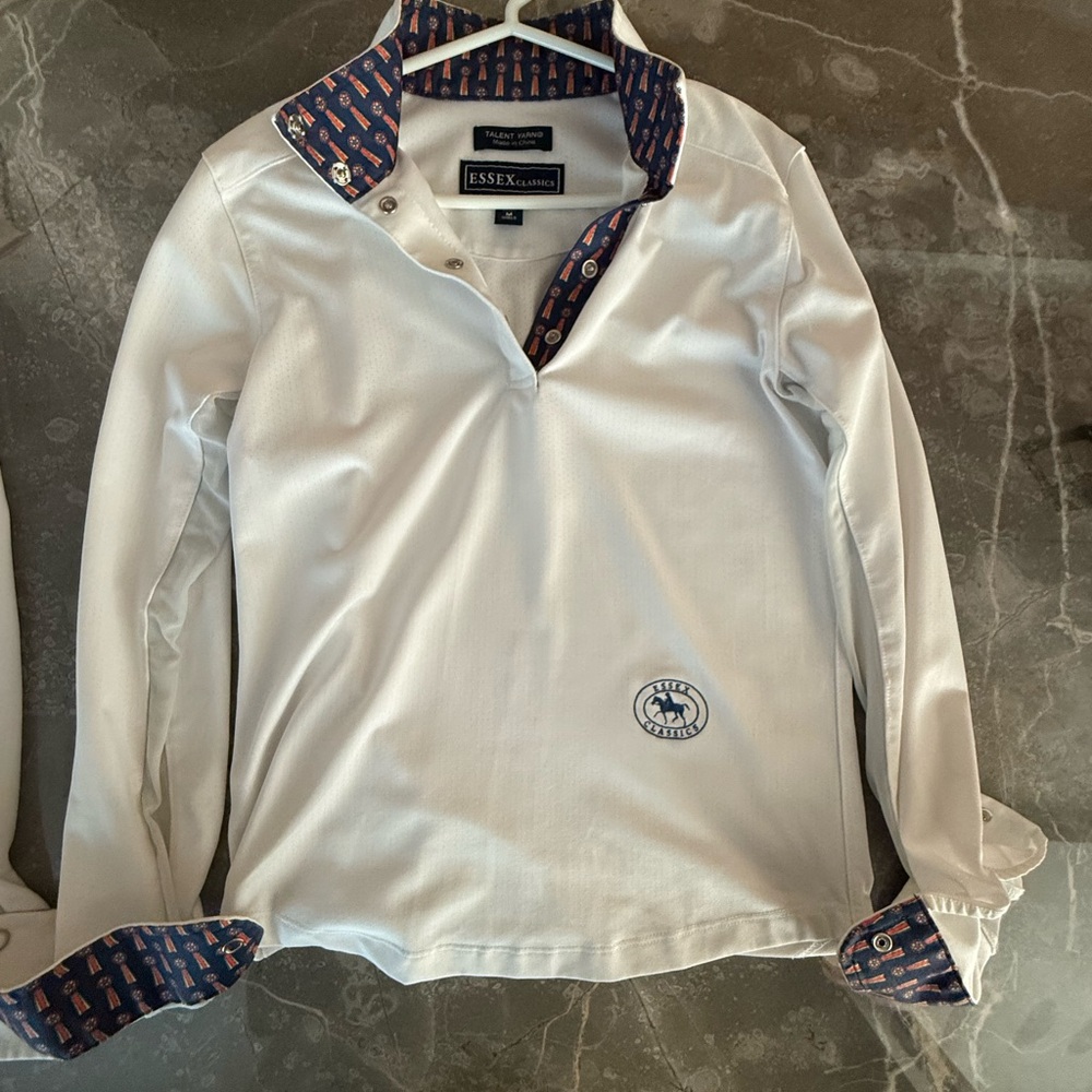 Essex Classics Kids White Long Sleeve Shirt with Patterned Collar
